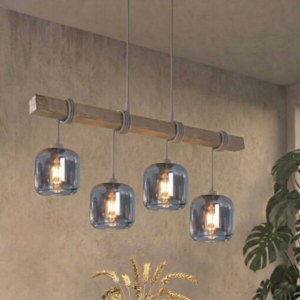 Brilagi - Полилей на кабел WOOD GLASS 4xE27/60W/230V бор/сив/димно сиво