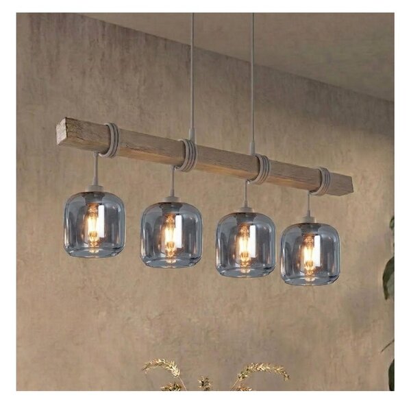 Brilagi - Полилей на кабел WOOD GLASS 4xE27/60W/230V бор/сив/димно сиво