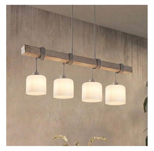 Brilagi - Полилей на кабел WOOD GLASS 4xE27/60W/230V бор/сив/бял