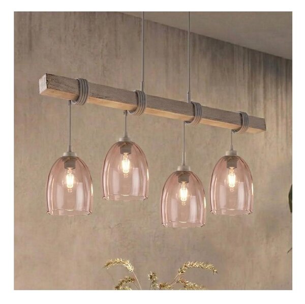Brilagi - Полилей на кабел WOOD GLASS 4xE27/60W/230V бор/сив/димчато бежово
