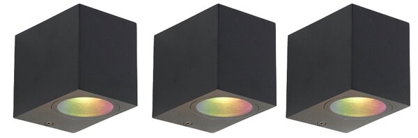 Комплект от 3 интелигентни стенни лампи черни IP44 вкл. Zigbee GU10 - Baleno