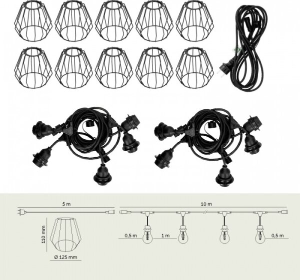 Външна декоративна гирлянда CRETE 10xE27/230V 15m IP44