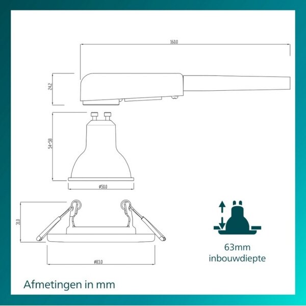 Philips - КОМПЛЕКТ 3x Вградено осветително тяло PERIDOT 1xGU10/7W/230V черно
