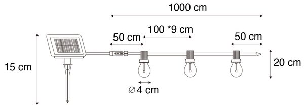 Външни гирлянди 10м с LED 10-лампи RGBW Solar - Russell