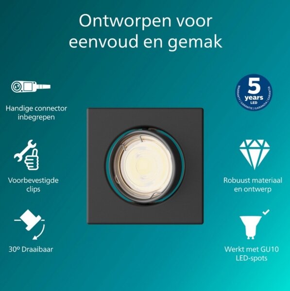 Philips - Вградено осветително тяло PERIDOT 1xGU10/7W/230V черно