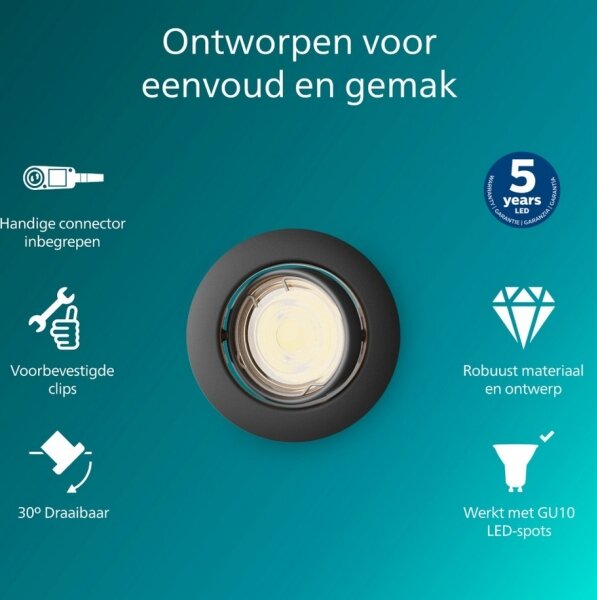 Philips - Вградено осветително тяло PERIDOT 1xGU10/7W/230V черно