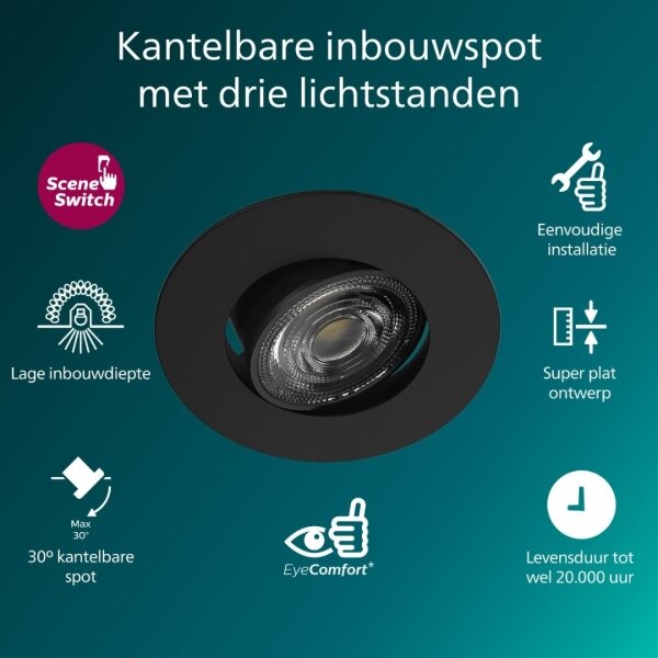Philips - Комплект 3x димируеми вградени таванни осветителни тела CILANTRO LED/5W/230V 4000K черно