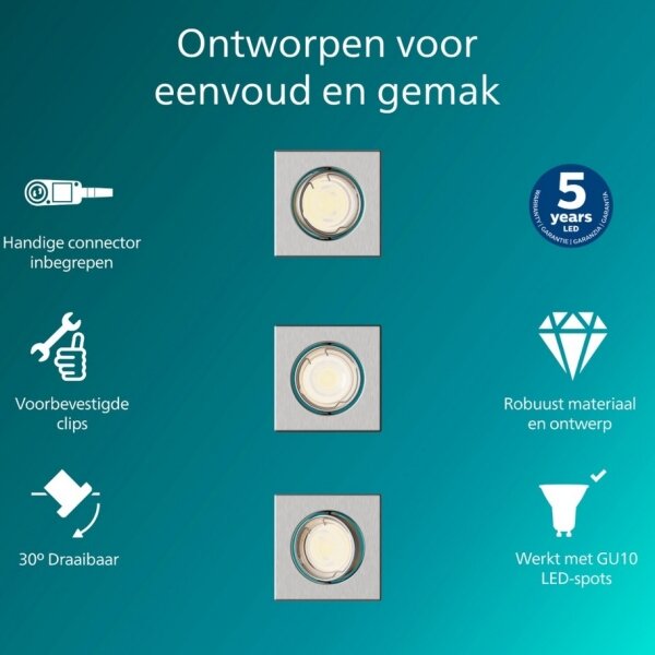 Philips - Комплект от 3 вградени осветителни тела PERIDOT, 1xGU10/7W/230V, сребрист