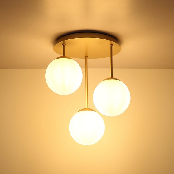 Globo Таванна лампа „Harmon“, бежово/бяло, стъкло, Ø 34 см, E14, Затъмняване, Бежов, Дневна/трапезария, Стъкло