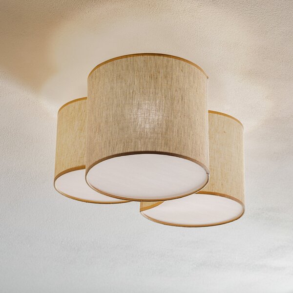 TK Lighting Таванска лампа Mona Nature, 3-крила, лен натурален, Затъмняване, Дневна/трапезария, Плат / текстил, Модерен