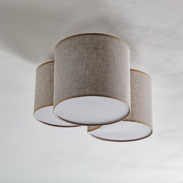 TK Lighting Таванска лампа Mona Nature, 3-крила, лен натурален, Затъмняване, Дневна/трапезария, Плат / текстил, Модерен
