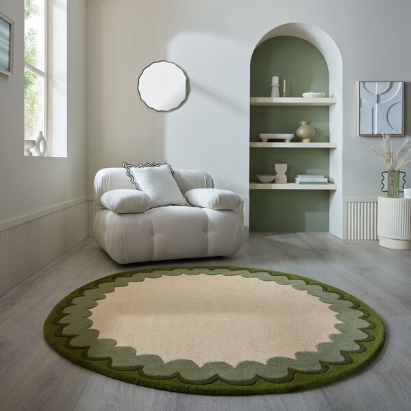 Covor rotund Wiggle Wool Verde oliv 160x160 cm