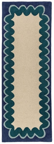 Covor traversa Wiggle Wool Turcoaz 80x230 cm