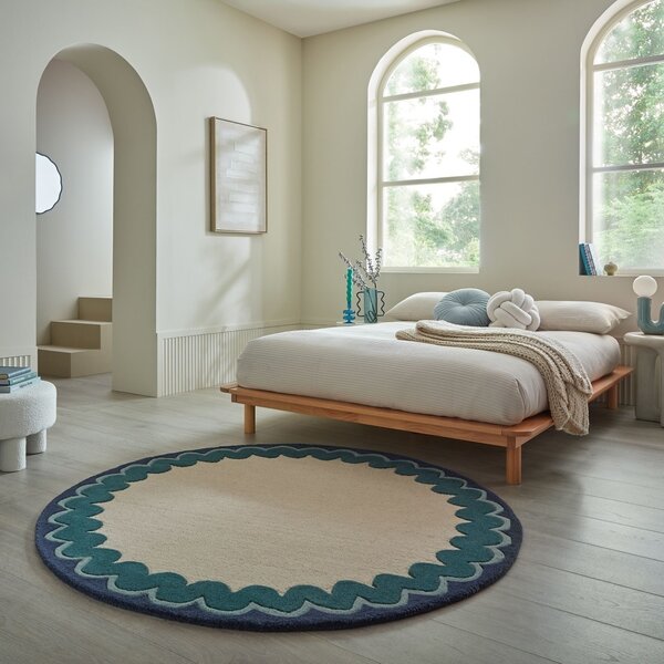 Covor rotund Wiggle Wool Turcoaz 160x160 cm