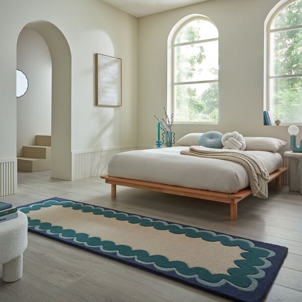 Covor traversa Wiggle Wool Turcoaz 80x230 cm