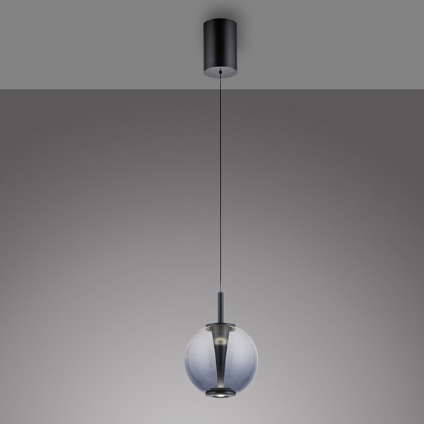 PURE LED висяща лампа Infinity, сива/пушено сива, Ø 18 cm, CCT, Затъмняване, Сив, Дневна/трапезария, Стъкло