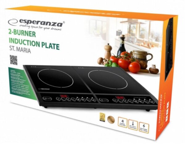 Индукционен котлон двоен Esperanza EKH008, 2x2000W, 270℃, 4 функции, Кристална плоча, Черен