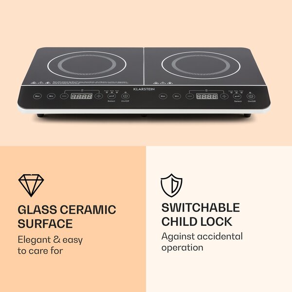 Klarstein VariCook Slim, двоен котлон, 3500 W, таймер, 240 ° C, тъчпад
