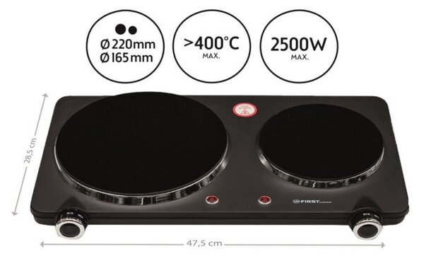 Двоен инфрачервен котлон First Austria FA-5096-6, 2500W, Термостат, Дръжки, Черен