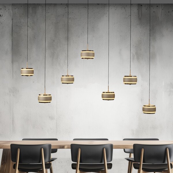 PURE LED висяща лампа Falling Rings, бронз Дължина 132 cm 7-fl., Затъмняване, Бронзов / античен месинг, Дневна/трапезария, Метал, Модерен