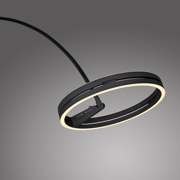 PURE LED стояща лампа Loop-Bow, черна, дължина 290 см, CCT, Затъмняване, Черен, Дневна/трапезария, Метал, Модерен