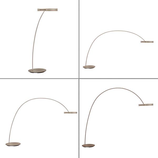 PURE LED стояща лампа Loop-Bow, бронзов цвят, дължина 290 см, Затъмняване, Бронзов / античен месинг, Дневна/трапезария, Метал, Модерен