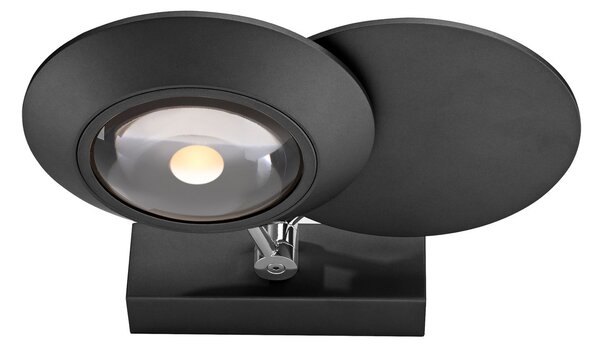 PURE LED стенна лампа Oculis, черна, 30 cm желязо/стъкло, 2-крилна., Затъмняване, Черен, Дневна/трапезария, Метал, Модерен