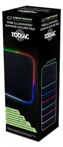 Подложка за мишка Esperanza Zodiac EGP105, 35x25 см, RGB подсветка с 10 цвята, USB 2.0, Черен