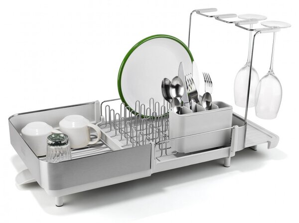Сушилник за съдове Joseph Joseph Extend Steel Plus 6500041, До 16 части, Разтегателен, Релси за чаши, Отцеждане, Разглобяем, Неръждаема стомана, Бял