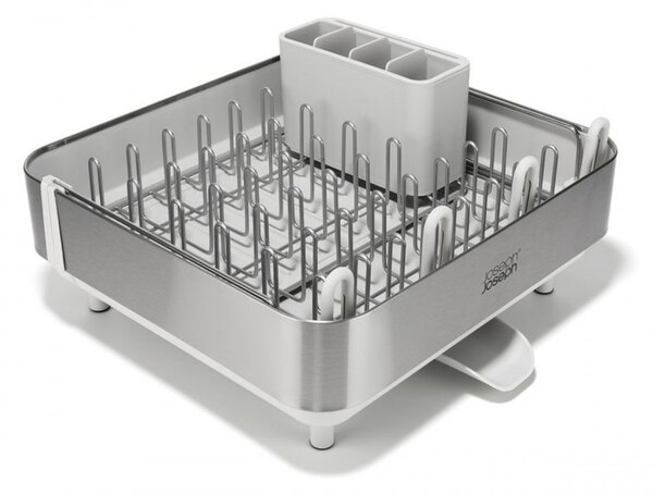 Сушилник за съдове Joseph Joseph Extend Steel Plus 6500041, До 16 части, Разтегателен, Релси за чаши, Отцеждане, Разглобяем, Неръждаема стомана, Бял