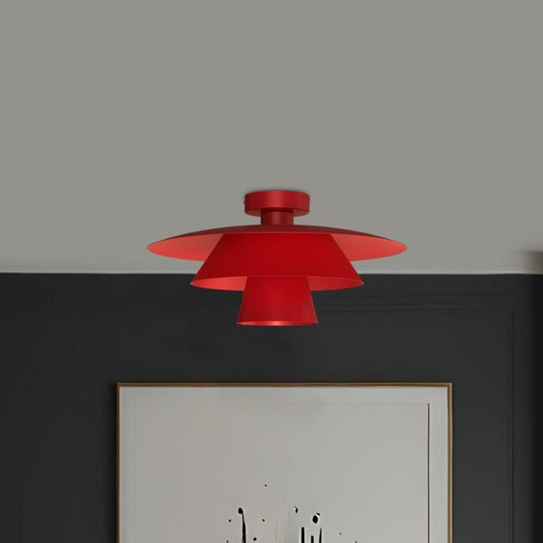 Luminex Таванна лампа Plato, червена, метал, Ø 38 cm, E27, Затъмняване, Червен, Дневна/трапезария, Метал, Модерен