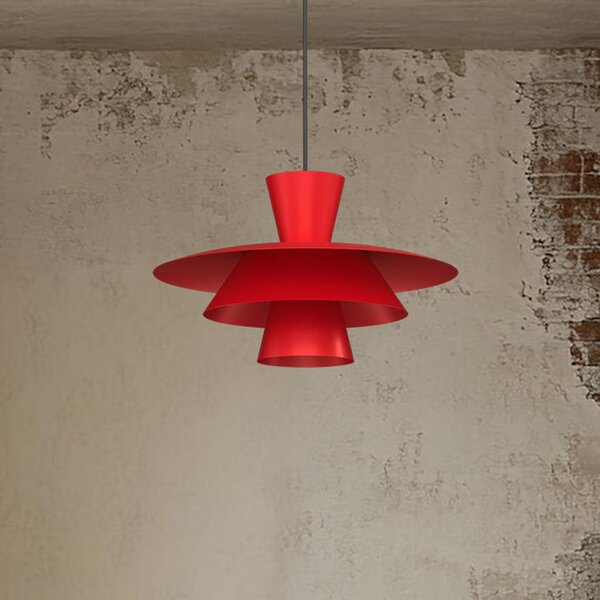 Luminex Висяща лампа Plato, червена, метал, Ø 38 cm, E27, Затъмняване, Червен, Дневна/трапезария, Метал, Модерен