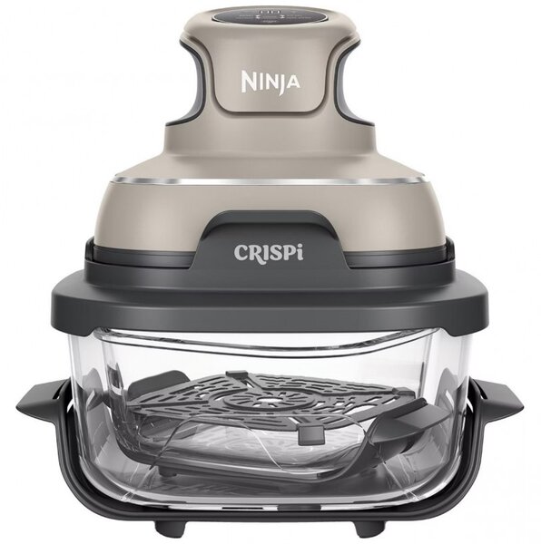 Фритюрник с горещ въздух преносим 4в1 Ninja CRISPi FN101EUST, 1700W, 3.8l, 6 порции, 2 стъклени контейнера, 4 програми, Без PFAS и BPA, Бежов