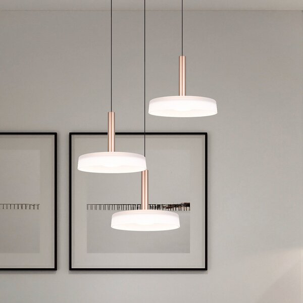 Trio Lighting LED висяща лампа Celeste, бяло/кафяво, Ø 35 cm 3-светлинна стъклена дима, Затъмняване, Бял, Дневна/трапезария, Стъкло, Модерен