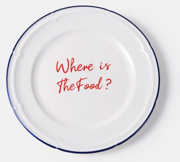 Sinsay - Керамична чиния с надпис Where is The Food? - cин