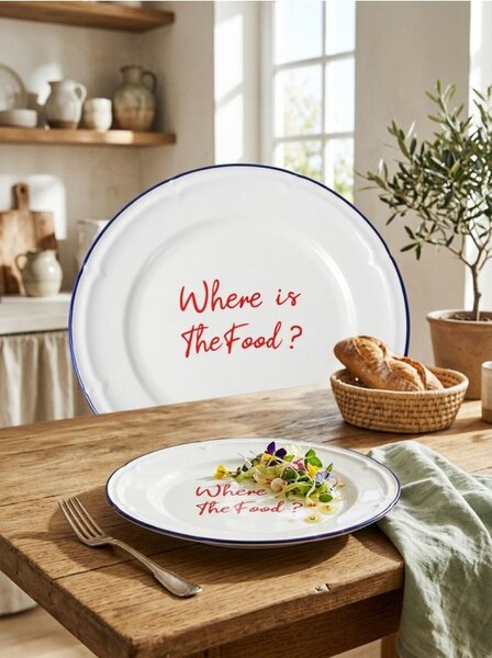 Sinsay - Керамична чиния с надпис Where is The Food? - cин