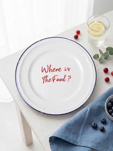 Sinsay - Керамична чиния с надпис Where is The Food? - cин