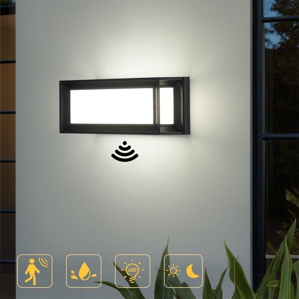 Brilagi - LED външно стенно осветително тяло със сензор PARKER LED/12W/230V черно IP44