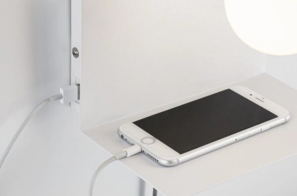 Paulmann 79812 - 1xE27/40W Аплик с полица и USB порт CALVANI 230V бял