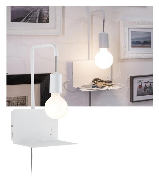 Paulmann 79812 - 1xE27/40W Аплик с полица и USB порт CALVANI 230V бял