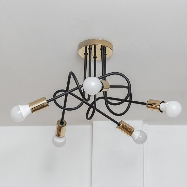 Плафониера OXFORD 5xE27/15W/230V златисто/черно