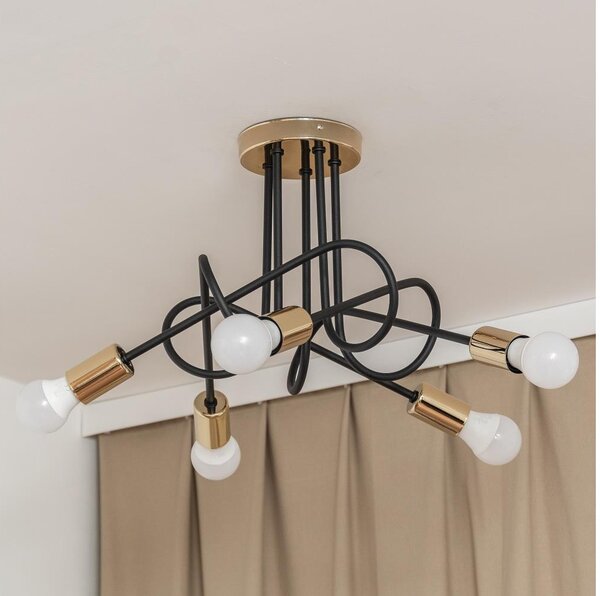 Плафониера OXFORD 5xE27/15W/230V златисто/черно