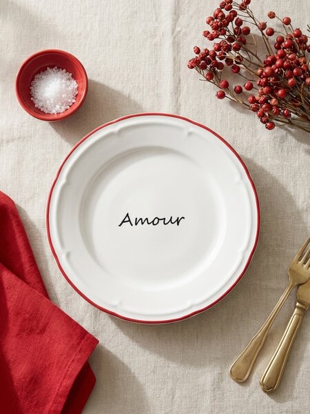 Sinsay - Керамична чиния с надпис Amour - бял