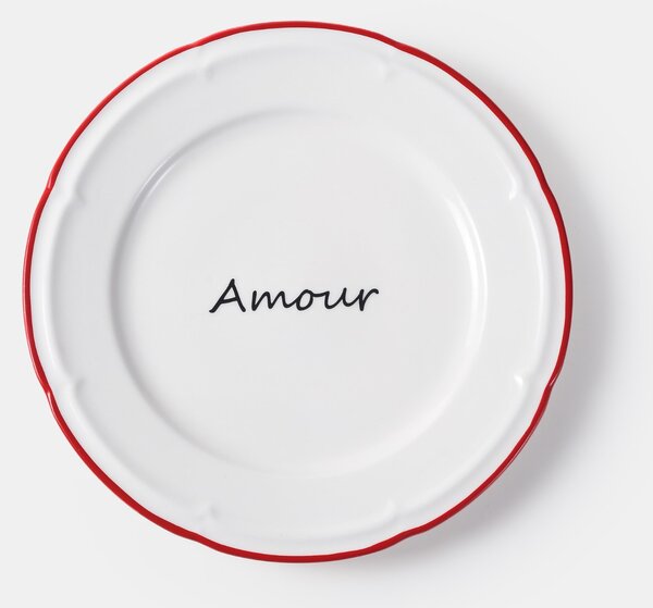 Sinsay - Керамична чиния с надпис Amour - бял