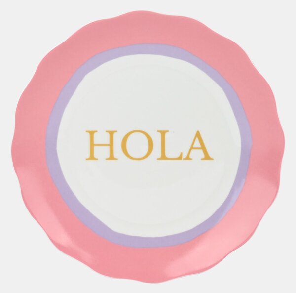 Sinsay - Керамична чиния с надпис Hola - розов