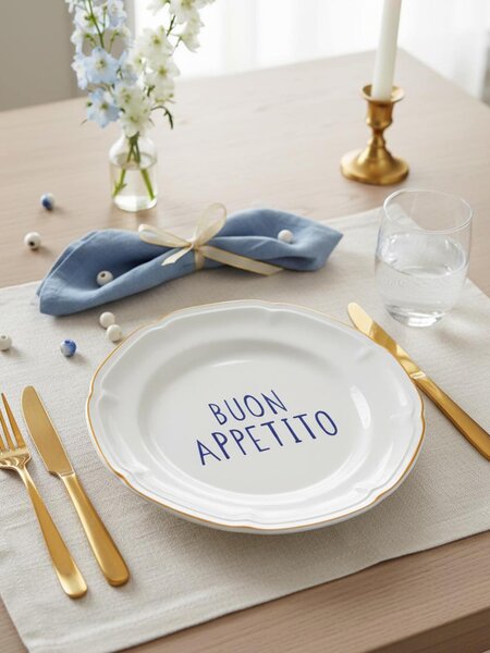 Sinsay - Керамична чиния с надпис Buon Appetito - жълт