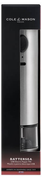 COLE & MASON Електрическа мелничка с USB за сол и пипер BATTERSEA - 21 см