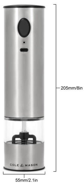 COLE & MASON Електрическа мелничка с USB за сол и пипер BATTERSEA - 21 см