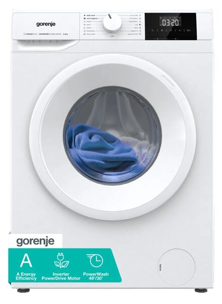 Перална машина Gorenje WNGPI62SAS, клас A, 6 кг. капацитет, 1200 оборота в минута, 15 програми, свободностояща, 59.5cm ширина, SterilTub, SteamTech, ExtraHygiene, бяла
