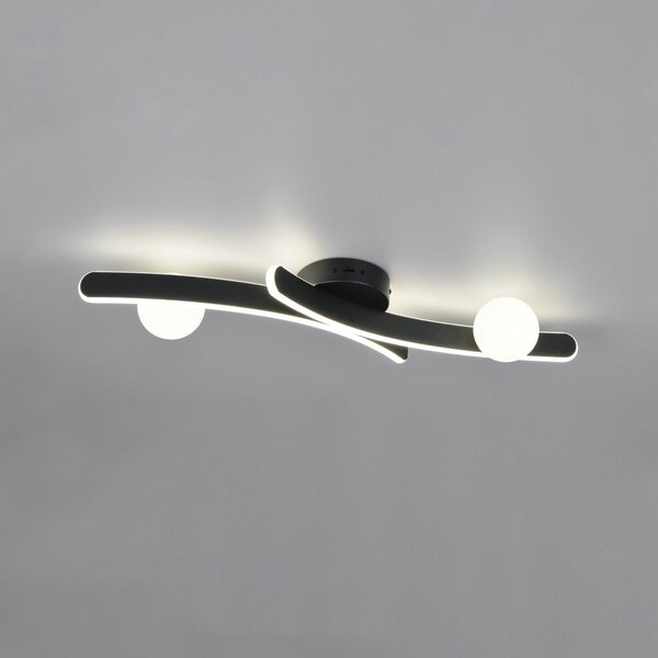 Trio Lighting LED плафон Napoli, матово черно, дължина 70 cm, метал, Затъмняване, Черен, Дневна/трапезария, Метал, Модерен